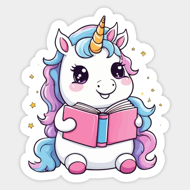 Cute Unicorn Reading Book Sticker by Rishirt